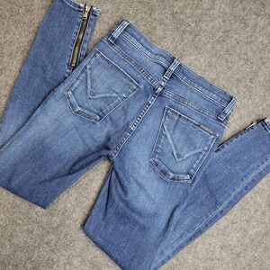 Hudson Jeans Womens 23 Blue Denim Medium Wash Whiskered Ankle Zip Skinny Leg